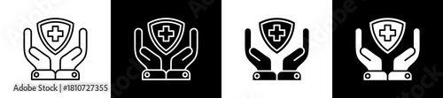 Health Insurance icon set in line and glyph style on black and white background