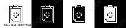 Medical icon set in line and glyph style on black and white background