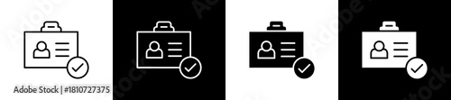 Id Card icon set in line and glyph style on black and white background
