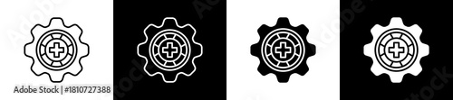 Rescue icon set in line and glyph style on black and white background