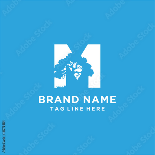 Letter M Icon Logo with Oakland Tree Vector Template