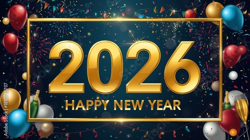 2026 Happy New Year: Gold Numbers, Celebration Design, Festive Background