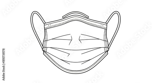 Surgical Mask Line Art Vector Icon for Medical Safety & Protection - Healthcare & Hygiene Symbol for Design Projects