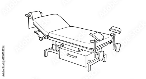 Gynecological examination table line icon. Medical equipment symbol for clinic, hospital, healthcare presentation, and design project.