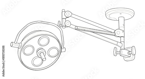 Surgical Lighting Icon: Medical Operation Lamp Outline for Healthcare Design, Vector Illustration