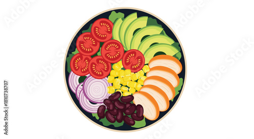 Healthy Chicken Salad Bowl with Fresh Vegetables and Protein.