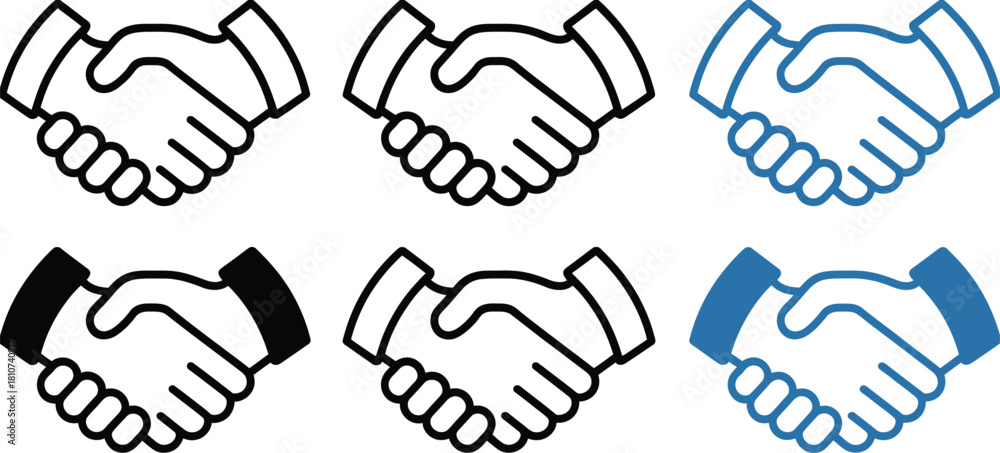 Fototapeta premium Hand shake logo icon. business handshake icon vector illustration, multiple styles, two hands make a deal, designed for corporate branding, partnership agreements, client interaction