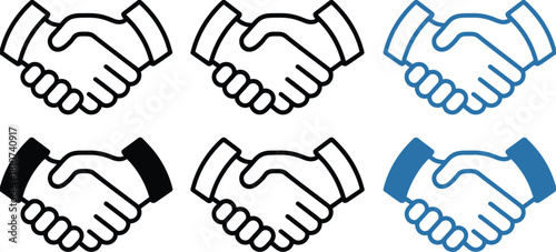 Hand shake logo icon. business handshake icon vector illustration, multiple styles, two hands make a deal, designed for corporate branding, partnership agreements, client interaction