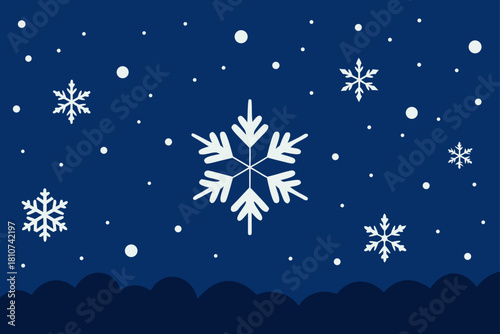 Winter night with falling snow and abstract snowflakes illustration