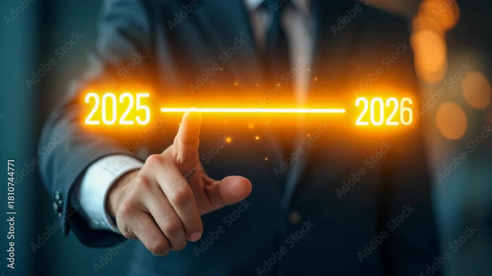Progress and transition from 2025 to 2026 concept. A person pointing to ...