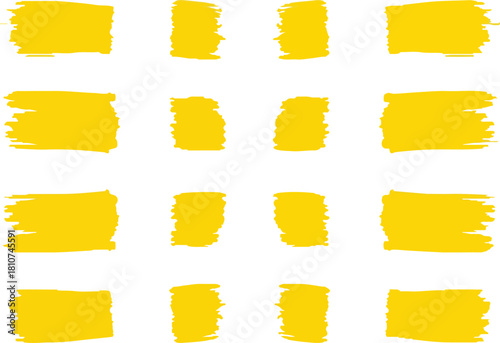 Sixteen yellow rectangles brushstrokelike arranged in a fourbyfour grid Each on white background