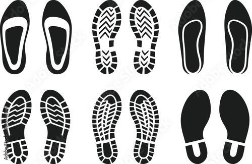 Shoe Print Silhouette Set – Footwear and Boot Tracks Vector Illustration Collection