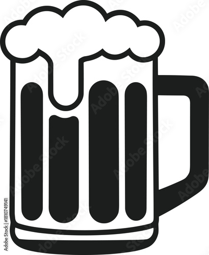 Black silhouette of a beer mug with frothy head drink