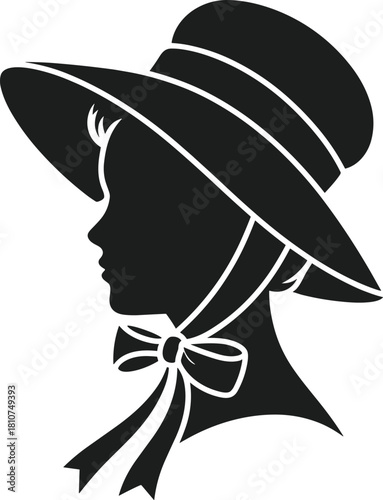 Black silhouette of a woman wearing a wide brimmed Easter bonnet with a bow