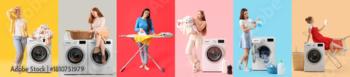 Set of women with washing m...