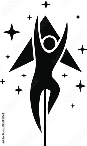 Rocket ascent silhouette, human achievement icon, cosmic ambition, space travel symbol, cad drawing flat vector illustration