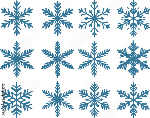 Collection of various blue snowflakes on transparent background winter holiday decorative icy frost elements vector illustration 130