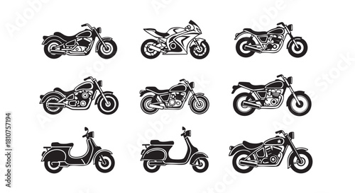 Motorcycle vector illustration set various designs on white background pattern