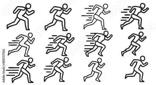 Running icons vector set in flat style on white background