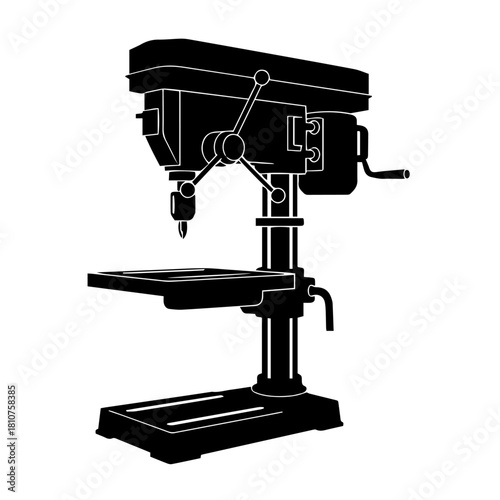 Industrial Drill Press Machine Silhouette for Workshop and Manufacturing.