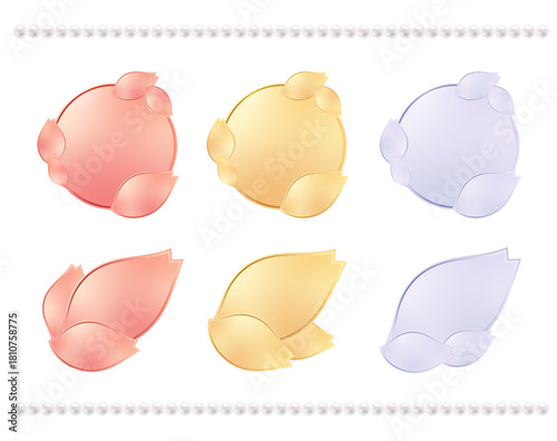 ピンクゴールド・プラチナ・イエローゴールドの花びらモチーフメダル＆パールラインの装飾フレームセット