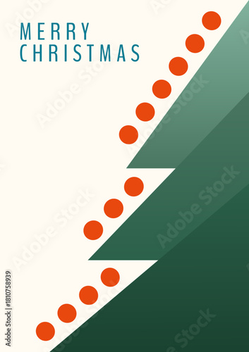 Abstract geometric design of Christmas tree. Inscription Merry Christmas. Retro aesthetics and abstract elements. Vector design for posters, greeting cards and seasonal branding.