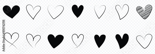Collection of hand drawn heart doodles in different styles. Hand drawn hearts icon collection. Various different hand drawn heart icon love collection. eps 10