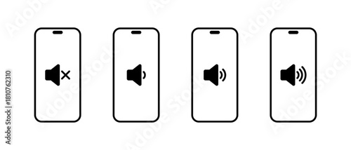 Smartphone speaker icon. Mobile phone sound level symbol. Cellphone volume sign