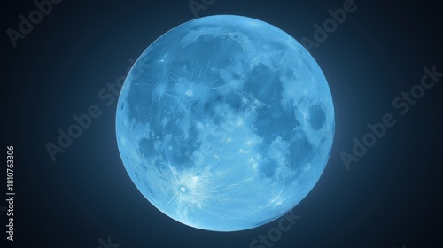 Supermoon detail. A glowing super moon with a sharply detailed lunar surface rising against a dark blue gradient night sky, astronomy, nature, and night-sky concepts.