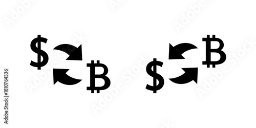 Crypto exchange icon. Dollar to Bitcoin conversion symbol. Digital currency convert sign