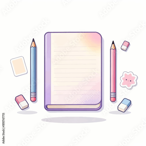 A soothing pastel illustration of a notebook depicting how this essential tool holds thoughts and plans, showing where ideas settle and how organization grows through writing