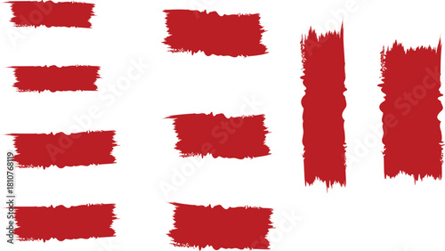 Collection of red grunge brush strokes on a white background