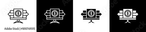Transfer icon set in line and glyph style on black and white background
