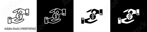 Payment icon set in line and glyph style on black and white background