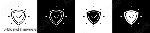 Verified icon set in line and glyph style on black and white background