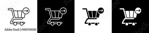 Shopping icon set in line and glyph style on black and white background