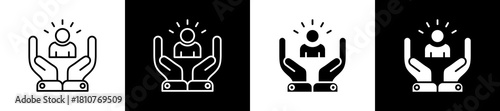 Help icon set in line and glyph style on black and white background
