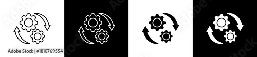 Process icon set in line and glyph style on black and white background