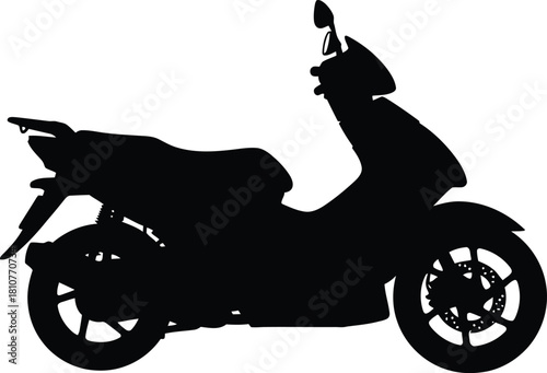 Silhouette of a scooter isolated on white background, showcasing its sleek design and urban mobility in a minimalist style
