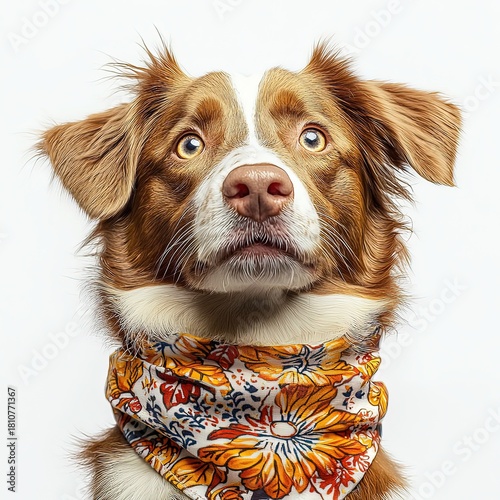 Adorable Dog Showcasing a Stylish Bandana Around Its Neck While Relaxing in a Serene Environment