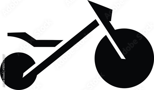 Stylized black silhouette of a tricycle isolated on white background, perfect for logos, icons, or minimalist designs with a playful, retro feel