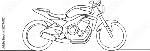 Line art illustration of a modern sport motorcycle isolated on white background, showcasing its sleek design and aerodynamic features in a minimalist style