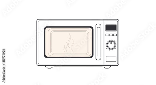 Simple line art illustration of a white microwave oven with a control panel and a door showing heat.