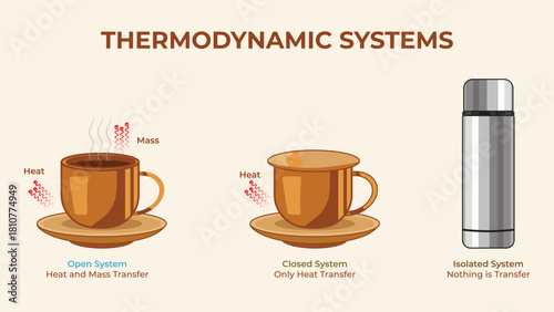 Thermodynamic Systems Illustration Concept of Heat and Energy Transfer