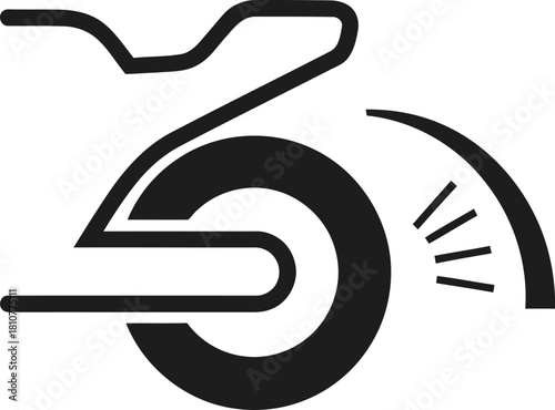 Stylized side view of a tricycle isolated on white background, capturing its essence in a minimalist design, perfect for logos and icons