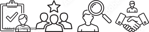 Black Outline HR and Recruitment Process Vector Icons Set