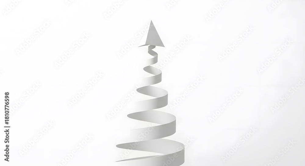 Fototapeta premium Isolated 3D spiral staircase on a white background with a merry green fir tree decoration for a new year greeting card design
