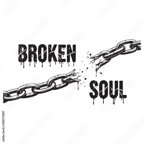 Conceptual Vector Art of Mental Health and Pain Showing Broken Chains and Text