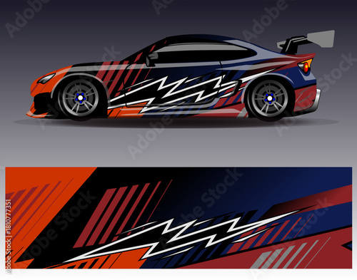 Car wrap design vector. Graphic abstract stripe racing background designs for vehicle, rally, race, adventure and car racing livery