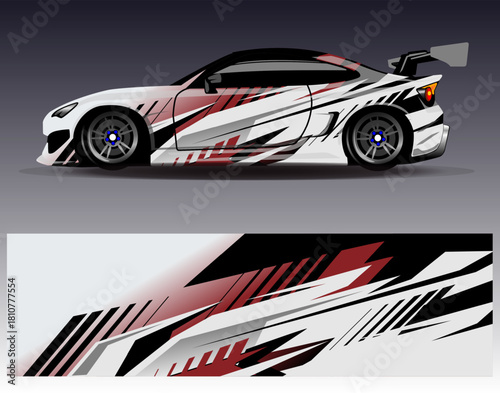 Car wrap design vector. Graphic abstract stripe racing background designs for vehicle, rally, race, adventure and car racing livery	